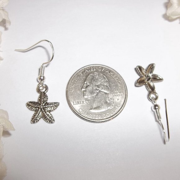 Starfish Earrings Silver and Black Dangle Drop Vacation Beach Theme Jewelry 7061 - Picture 3 of 10
